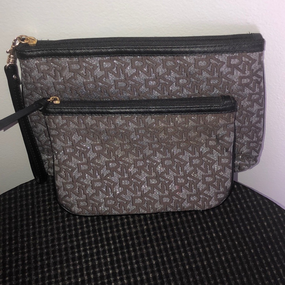 DKNY GRAY & silver makeup bags (2)